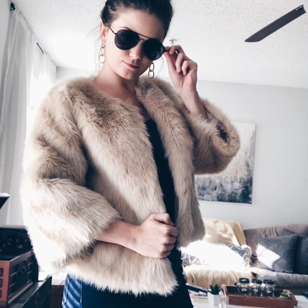 Beige faux fur coat